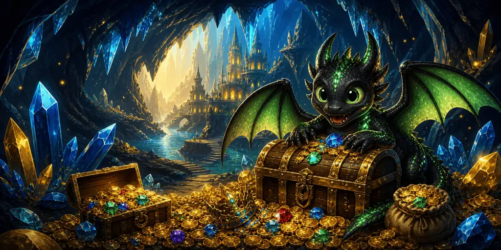 Schwarzer Drache mit goldenen Verzierungen